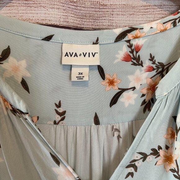 AVA & VIV floral sleeveless dress in light blue, women's plus size 3XL - Picture 2 of 13